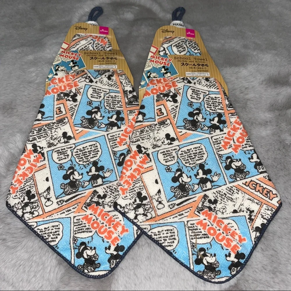 🧡 Disney Daiso Mickey Comic Towels w/Hanging Loop